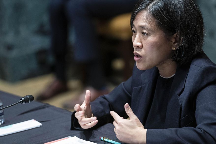 In this April 28, 2021, file photo, U.S. Trade Representative Katherine Tai testifies during a Senate Appropriations subcommittee on Commerce, Justice, Science, and Related Agencies hearing on Capitol Hill in Washington. (Sarah Silbiger/Pool via AP, File)