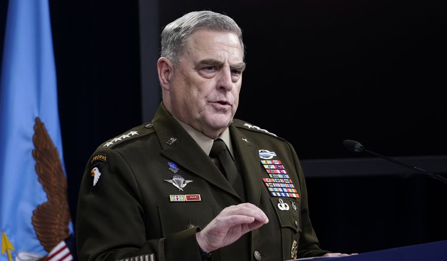 Chairman of the Joint Chiefs of Staff Gen. Mark Milley speaks during a briefing at the Pentagon in Washington, Thursday, May 6, 2021. (AP Photo/Susan Walsh)  **FILE**