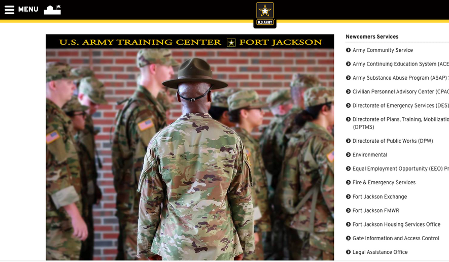 Screen capture taken May 6, 2021, from the website for the U.S. Army installation Fort Jackson, S.C. (https://home.army.mil/jackson/index.php/my-fort/newcomers)