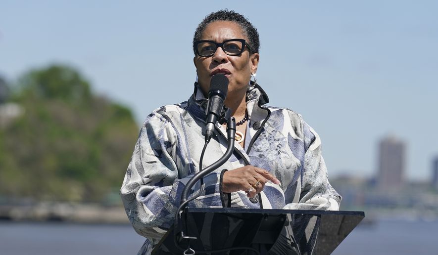 Housing and Urban Development Secretary Marcia Fudge speaks during a news conference in Hoboken, N.J., Thursday, May 6, 2021. (AP Photo/Seth Wenig)