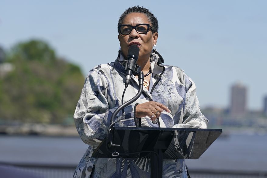 Housing and Urban Development Secretary Marcia Fudge speaks during a news conference in Hoboken, N.J., Thursday, May 6, 2021. (AP Photo/Seth Wenig)