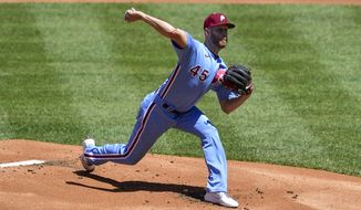 Philadelphia Phillies starting pitcher Zack Wheeler throws the ball during the first inning of a baseball game against the Milwaukee Brewers, Thursday, May 6, 2021, in Philadelphia. (AP Photo/Derik Hamilton)