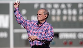 FILE - Larry Lucchino, who was named President/CEO Emeritus by the Boston Red Sox, throws the ceremonial first pitch before a baseball game between the Red Sox and the Baltimore Orioles, in Boston, in this Sunday, Sept. 27, 2015, file photo. After spearheading new ballparks in Baltimore and San Diego and the renovation of Fenway Park, Lucchino&#39;s newest project as Chairman and Principal Owner of the Worcester Red Sox Triple-A baseball team is enabling him to stay in the sport without the win at all costs pressure of the big leagues. (AP Photo/Michael Dwyer, File)