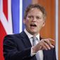Britain&#x27;s Transport Secretary Grant Shapps speaks about COVID-19 during a media briefing in Downing Street, London, Friday May 7, 2021. (Tolga Akmen/Pool via AP)