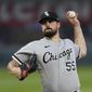 Chicago White Sox starting pitcher Carlos Rodon throws during the first inning of the team&#39;s baseball game against the Kansas City Royals on Friday, May 7, 2021, in Kansas City, Mo. (AP Photo/Charlie Riedel)