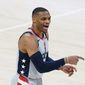 Washington Wizards&#39; Russell Westbrook shouts instructions during the first half of the team&#39;s NBA basketball game against the Indiana Pacers, Saturday, May 8, 2021, in Indianapolis. (AP Photo/Darron Cummings) **FILE**
