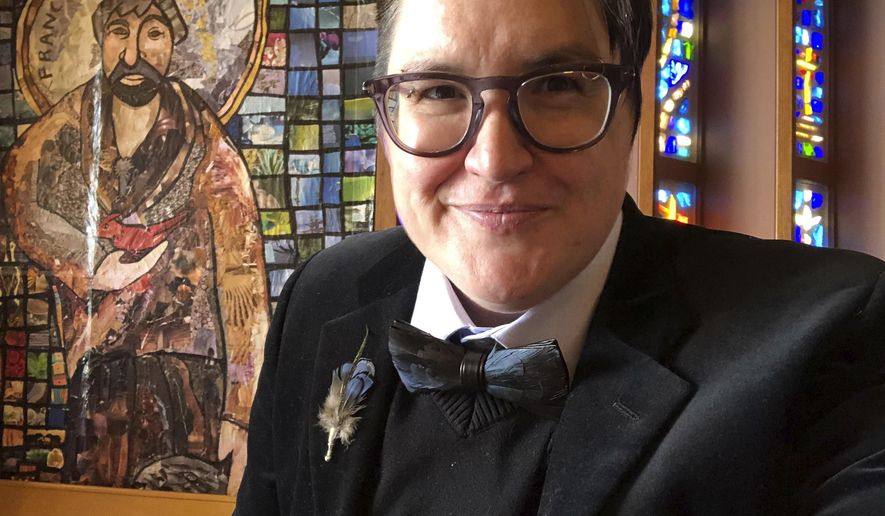 This undated selfie photo provided in May 2021 shows the Rev. Megan Rohrer, who was elected bishop of the Evangelical Lutheran Church in America's Sierra Pacific synod on Saturday, May 8, 2021, becoming the first transgender person to serve as bishop in the denomination or in any of the U.S.' major Christian faiths. (Meghan Rohrer via AP)