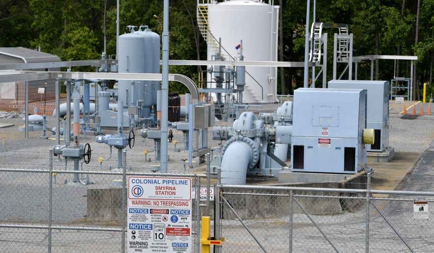 In this file photo, a Colonial Pipeline station is seen, Tuesday, May 11, 2021, in Smyrna, Ga., near Atlanta.  (AP Photo/Mike Stewart)