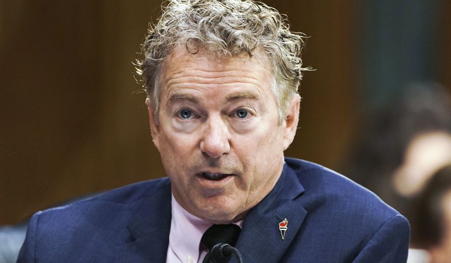 Sen. Rand Paul, R-Ky., speaks during a Senate Health, Education, Labor and Pensions Committee hearing to examine an update from Federal officials on efforts to combat COVID-19 on Tuesday, May 11, 2021, on Capitol Hill, in Washington. (Greg Nash/Pool via AP)