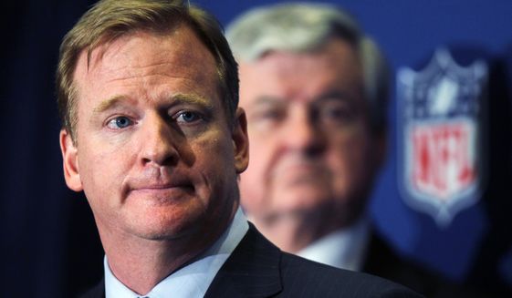 FILE - In this Thursday, July 21, 2011 file photo, NFL Commissioner Roger Goodell announces that NFL owners have agreed to a tentative agreement that would end the lockout, pending player approval in College Park, Ga. The process of building the NFL schedule used to be a painstaking one with executives like Val Pinchbeck spending months slotting the games one by one on his board until there was a final product for the commissioner to approve. Making late tweaks or looking at alternative options with a big game moving from early to late in the season weren&#x27;t really possible for all the pieces of the complicated jigsaw puzzle to fit.(AP Photo/John Bazemore, File)