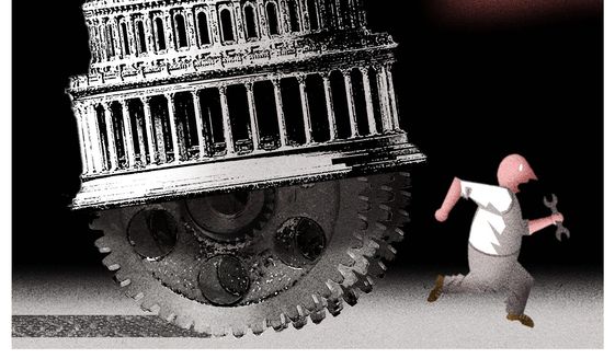 Illustration on the PRO act and business by Alexander Hunter/The Washington times