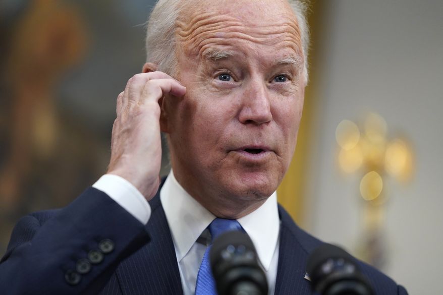 President Joe Biden delivers remarks about the Colonial Pipeline hack, in the Roosevelt Room of the White House, Thursday, May 13, 2021, in Washington. (AP Photo/Evan Vucci)