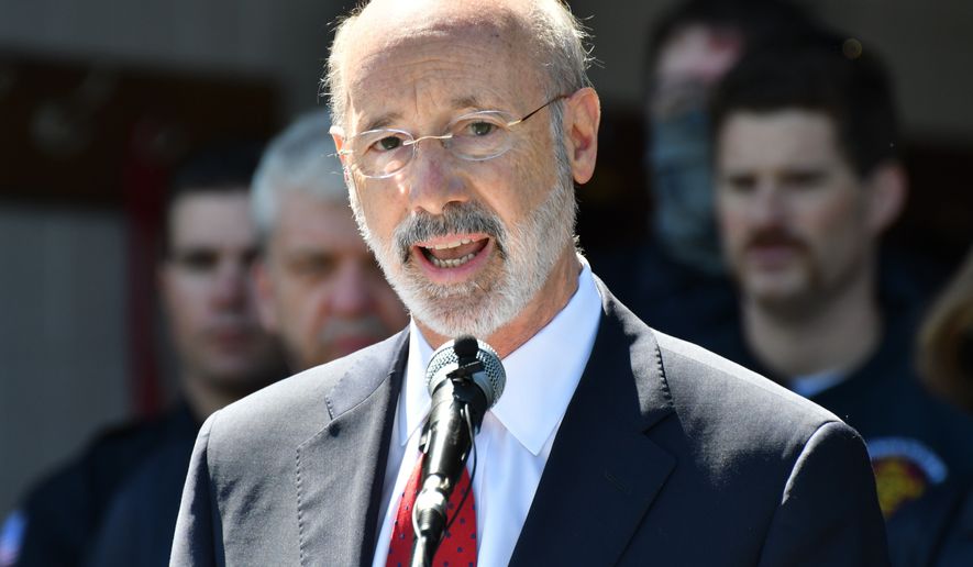 Gov. Tom Wolf speaks at an event Wednesday, May 12, 2021, in Mechanicsburg, Pa. Republican lawmakers in many states have tried to roll back the emergency powers governors exercised during the COVID-19 pandemic, as they shut business, sent students home for distance learning and mandated mask-wearing in public. In Pennsylvania, the GOP-controlled Legislature is taking its case to the votes. Twin constitutional amendments on the primary ballot on Tuesday, May 18 would undercut the authority of Wolf and all future governors to take executive action during an emergency, whether it&#39;s another pandemic or natural disaster. (AP Photo/Marc Levy)