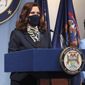 In this photo provided by the Michigan Office of the Governor, Gov. Gretchen Whitmer addresses the state during a speech, Wednesday, May 12, 2021, in Lansing, Mich. (Michigan Office of the Governor via AP) **FILE**