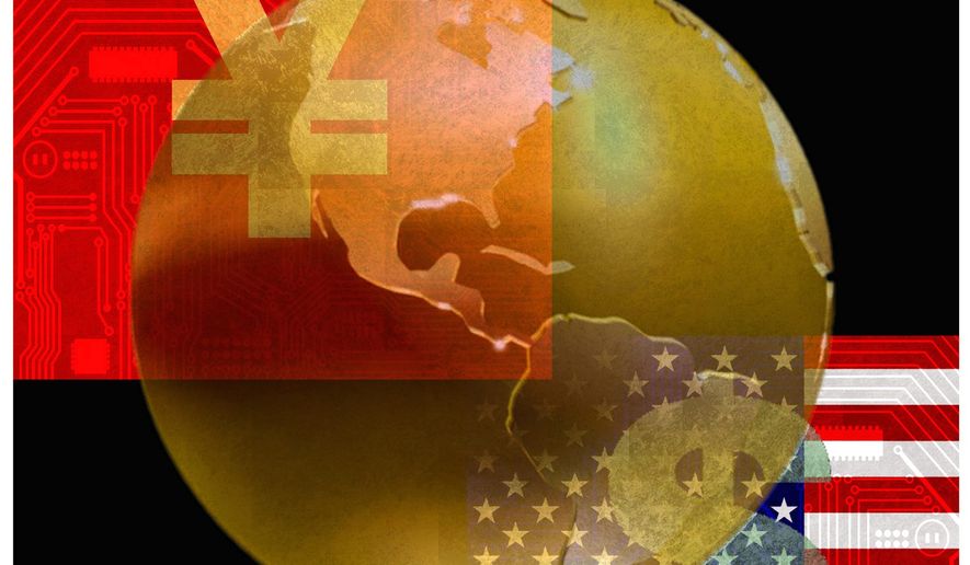 Illustration on economic competition from China by Alexander Hunter/The Washington Times