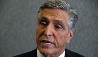 In this Oct. 26, 2018, file photo, Lou Barletta speaks after a debate in the studio of KDKA-TV in Pittsburgh. Barletta, the Republican Party&#39;s Donald Trump-endorsed nominee for U.S. Senate in 2018, will run for governor of Pennsylvania, he told The Associated Press. (AP Photo/Gene J. Puskar, File)