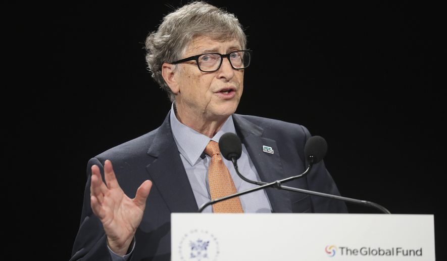 In this Thursday, Oct. 10, 2019, file photo, Philanthropist and Co-Chairman of the Bill &amp; Melinda Gates Foundation Bill Gates gestures as he speaks to the audience during the Global Fund to Fight AIDS event at the Lyon&#x27;s congress hall, central France. Despite damaging allegations suggesting Bill Gates pursued women who worked for him, don&#x27;t expect changes to his roles at the two iconic institutions he co-founded, Microsoft and his namesake philanthropic foundation, raising accountability concerns from critics. (Ludovic Marin/Pool Photo via AP, File)