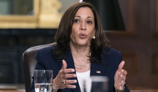 Vice President Kamala Harris speaks during a meeting with Guatemalan justice sector leaders, in the Vice President&#39;s Ceremonial Office at the Eisenhower Executive Office Building on the White House complex, Wednesday, May 19, 2021. (AP Photo/Manuel Balce Ceneta)