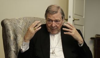 Australian Cardinal George Pell is interviewed by The Associated Press in his home at the Vatican, Thursday, May 20, 2021. Pell, who was convicted and then acquitted of sex abuse charges in his native Australia, is spending his newfound freedom in Rome. Pell strongly denied the charges and his supporters believe he was scapegoated for the Australian Catholic Churchs botched response to clergy sexual abuse. (AP Photo/Gregorio Borgia)