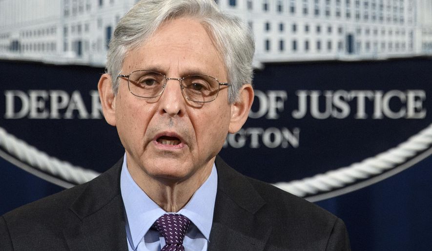 Attorney General Merrick Garland speaks at the Department of Justice in Washington, Monday, April 26, 2021. The Justice Department is opening a sweeping probe into policing in Louisville after the March 2020 death of Breonna Taylor, who was shot to death by police during a raid at her home.  (Mandel Ngan/Pool via AP) **FILE**