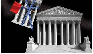 Illustration on Supreme Court packing by Alexander Hunter/The Washington Times