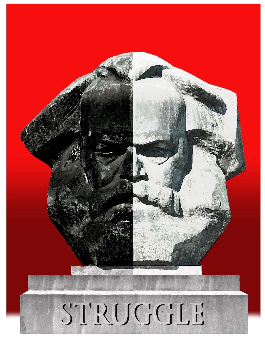 Illustration on the Marxist origins of critical race theory by Alexander Hunter/The Washington Times