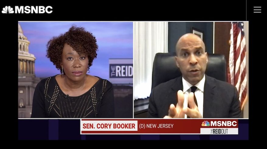 Democratic Sen. Cory Booker on Tuesday assured MSNBC host Joy Reid that Republican Sen. Tim Scott is being &quot;sincere&quot; in his bipartisan push for police reform. (Screengrab via MSNBC)