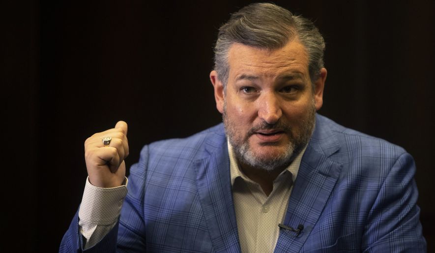 U.S. Sen. Ted Cruz gestures as he speaks during an interview with The Associated Press in Jerusalem, Monday, May 31, 2021. (AP Photo/Sebastian Scheiner) ** FILE **