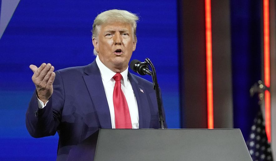 Former President Donald Trump speaks at the Conservative Political Action Conference on Feb. 28, 2021, in Orlando, Fla. (AP Photo/John Raoux) **FILE**