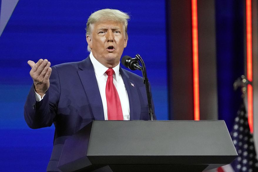 Former President Donald Trump speaks at the Conservative Political Action Conference on Feb. 28, 2021, in Orlando, Fla. (AP Photo/John Raoux) **FILE**