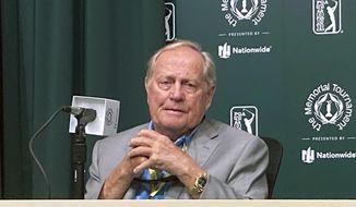 Jack Nicklaus speaks ahead of this week&#39;s Memorial Tournament at Muirfield Village Golf Club in Dublin, Ohio, Tuesday, June 1, 2021. Nicklaus remains a relevant voice in the game without having played in 16 years. (AP Photo/Doug Ferguson)