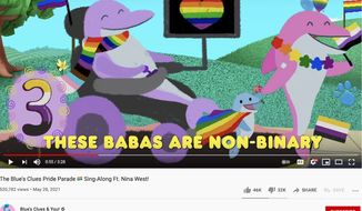The Nickelodeon children&#39;s show &quot;Blue&#39;s Clues&quot; celebrates Pride Month with a song about transgender and nonbinary families, May 28, 2021. (Image: YouTube, &quot;Blue&#39;s Clues and You&quot; video screenshot)