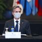 U.S. Secretary of State Antony Blinken attends a meeting with the foreign ministers of Mexico and Central American Integration System (SICA) member states at Intercontinental Hotel Costa Rica,  in San Jose, Costa Rica, Tuesday,  June 1, 2021. (Evelyn Hockstein/Pool via AP) **FILE**