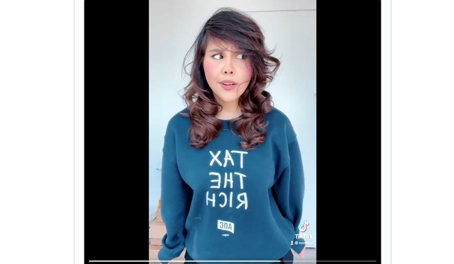 Nicole Sanchez from the viral "OK Boomer" and "tax the rich" TikTok videos has drawn new attention by critics due to a YouTube video titled "$2,000,000 Apartment Tour! (My New Apartment)," June 1, 2021. (Image: Twitter, full screenshot, Nichole Sanchez "Okie Boomer Kekw" tweet)