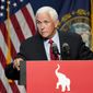 Former Vice President Mike Pence speaks at the annual Hillsborough County NH GOP Lincoln-Reagan Dinner, Thursday, June 3, 2021, in Manchester, N.H. (AP Photo/Elise Amendola) **FILE**