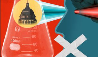 Illustration on politicizing science by Linas Garsys/The Washington Times