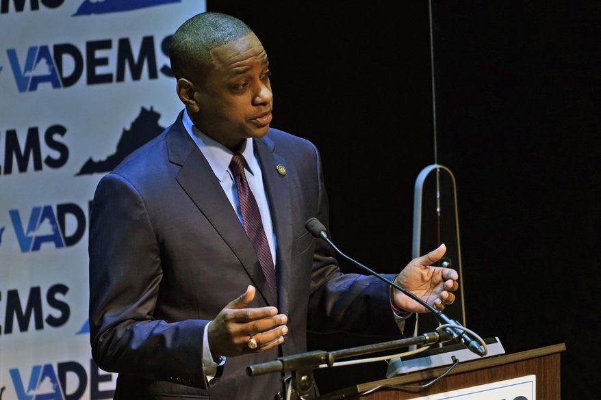 Democratic gubernatorial candidate, Lt. Gov. Justin Fairfax, gestures during the last primary debate in Newport News, Va., Tuesday, June 1, 2021. (AP Photo/Steve Helber) ** FILE **