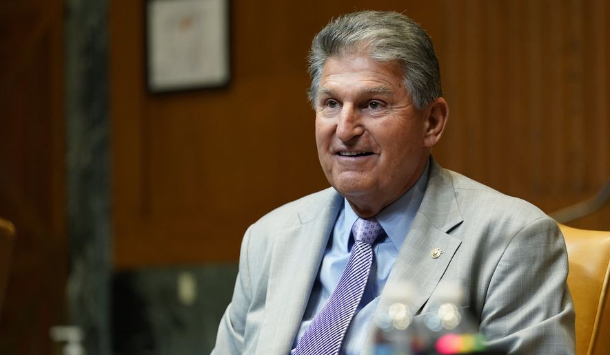 Sen. Joe Manchin, D-W.Va., attends a Senate Appropriations Subcommittee on Commerce, Justice, Science, and Related Agencies hearing with Attorney General Merrick Garland, Wednesday, June 9, 2021., on Capitol Hill in Washington. (AP Photo/Susan Walsh, Pool)