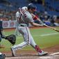 Washington Nationals&#39; Ryan Zimmerman (11) connects for a two-run home run off Tampa Bay Rays relief pitcher Jeffrey Springs during the fifth inning of a baseball game Wednesday, June 9, 2021, in St. Petersburg, Fla. (AP Photo/Chris O&#39;Meara)