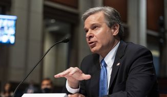 FBI Director Christopher A. Wray testifies before the House Judiciary Committee oversight hearing on the Federal Bureau of Investigation on Capitol Hill, Thursday, June 10, 2021, in Washington. (AP Photo/Manuel Balce Ceneta)