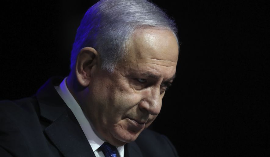 In this June 6, 2021, file photo, Israeli Prime Minister Benjamin Netanyahu speaks at a ceremony showing appreciation to the health care system for their contribution to the fight against the coronavirus, in Jerusalem. (AP Photo/Ariel Schalit, File)