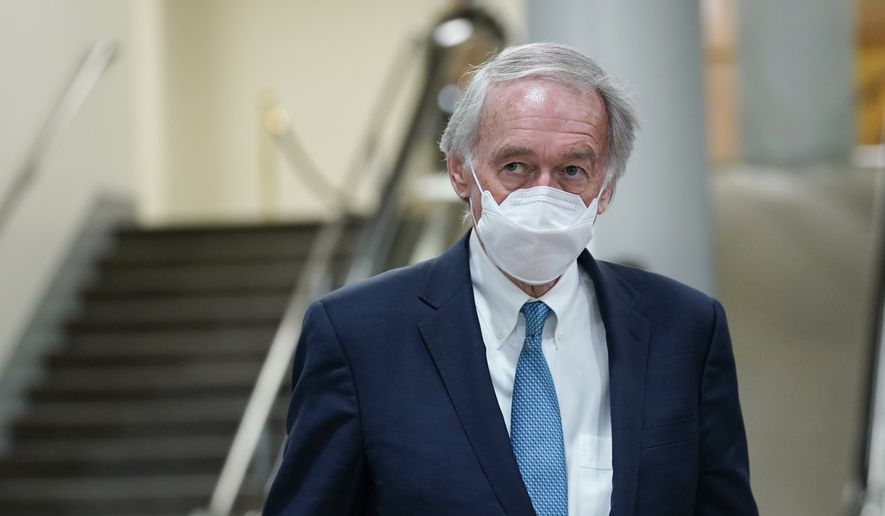 Sen. Ed Markey, D-Mass., walks on Capitol Hill in Washington. President Bidens hope of pouring billions of dollars into green infrastructure investments is running into the political obstacle of winning over Republican votes. (AP Photo/Susan Walsh, File)