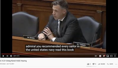 In this file photo, Rep. Jim Banks discusses Critical Race Theory reading lists that are recommended to members of the U.S. Navy, June 6, 2021. The Indiana Republican also addressed CRT at CPAC in Dallas on July 10, 2021, calling them a “direct attack on America and our values.” (Image: YouTube, Rep. Jim Banks, video screenshot)