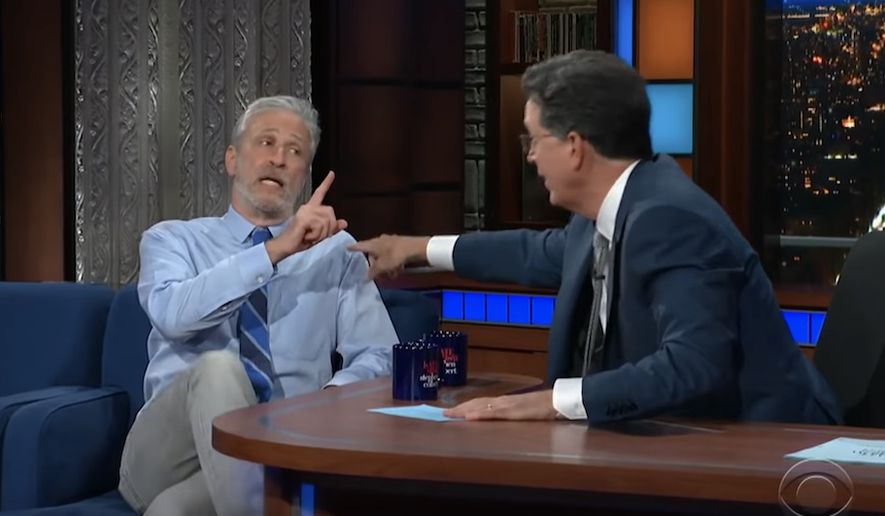 Jon Stewart talks about the possible origins of COVID-19 with &quot;The Late Show&quot; host Stephen Colbert, June 14, 2021. (Image: YouTube, &quot;The Late Show with Stephen Cobert&quot; video screenshot)