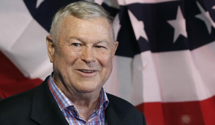 In this Nov. 6, 2018 file photo, U.S. Rep. Dana Rohrabacher, R-Costa Mesa, addresses members of the media and supporters waiting for elections results at the Skosh Monahan&#39;s Irish Pub in Costa Mesa, Calif. The former California representative confirmed he attended the riot at the U.S. Capitol on Jan. 6, 2021, after anonymous investigators online identified him in footage.  He said he went to protest what he called a fraudulent election.  (AP Photo/Damian Dovarganes, File)