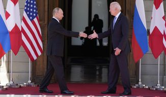 President Joe Biden and Russian President Vladimir Putin, arrive to meet at the &#39;Villa la Grange&#39;, Wednesday, June 16, 2021, in Geneva, Switzerland. (AP Photo/Patrick Semansky)