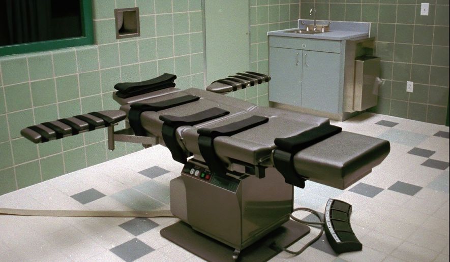 This March 22, 1995, file photo shows the interior of the execution chamber in the U.S. Penitentiary in Terre Haute, Ind.  (AP Photo/Chuck Robinson, File) **FILE**
