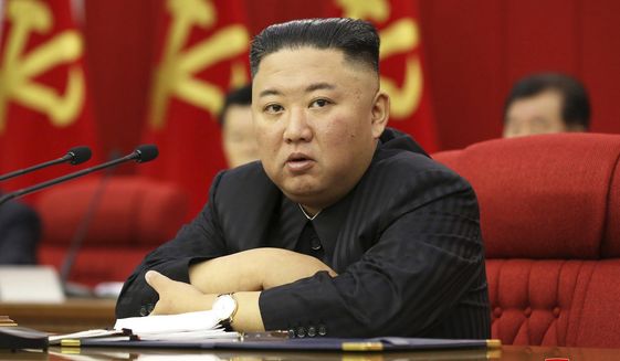 In this photo provided by the North Korean government, North Korean leader Kim Jong-un speaks during a Workers&#39; Party meeting in Pyongyang, North Korea, Friday, June 18, 2021. The content of this image is as provided and cannot be independently verified. (Korean Central News Agency/Korea News Service via AP)