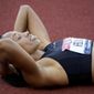 Allyson Felix reacts to her second place in the women&#39;s 400-meter run at the U.S. Olympic Track and Field Trials Sunday, June 20, 2021, in Eugene, Ore. (AP Photo/Ashley Landis)
