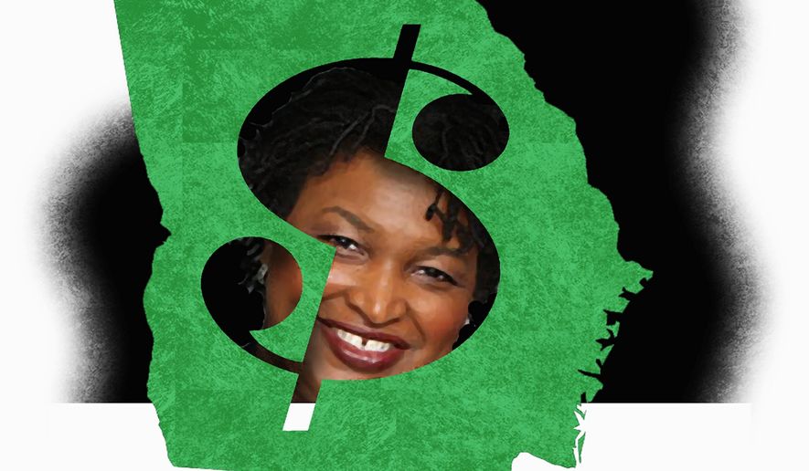 Illustration on Stacey Abrams and Georgia&#39;s  financial losses by Alexander Hunter/The Washington Times